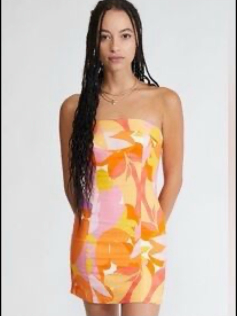 Peppermayo Strapless Floral Print Mini Dress in Orange & Pink